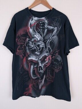 Vintage Y2K Airbrush Style Dragon And Skull Graphic Print T-shirt